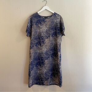 8JUMONEY Korean Fashion Abstract Art Print Rayon Shift Dress Tunic Blue Med